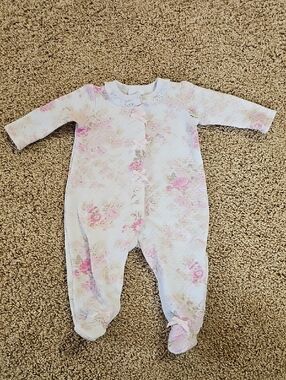 Pink Floral Footed One-Piece for Baby Girls